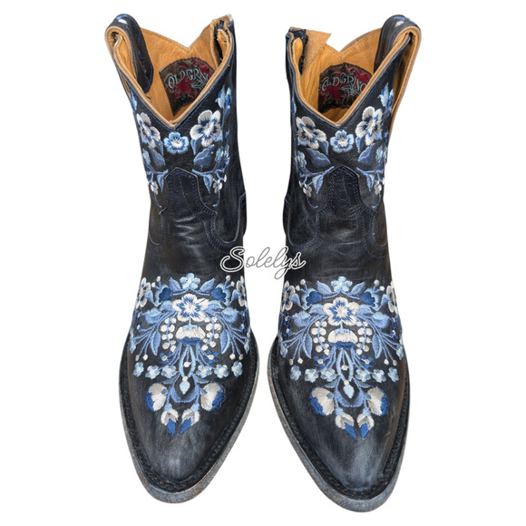 Old Gringo Sora Country Blue Floral Embroidered Leather Cowgirl Ankle Boot 7.5B - Picture 2 of 11
